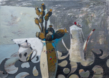 Painting titled "сухие цветы" by Igor Khilko, Original Artwork, Acrylic Mounted on Wood Stretcher frame