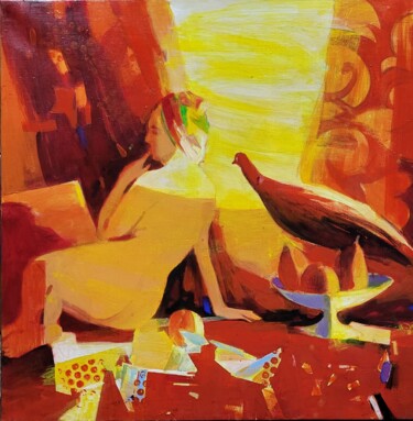 Pintura titulada "девушка и фазан" por Igor Khilko, Obra de arte original, Acrílico