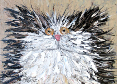 Malarstwo zatytułowany „Fluffy cat - impast…” autorstwa Luiza Kozich (Artkingdom7), Oryginalna praca, Olej