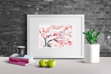 Картина под названием "Sakura painting" - Luiza Kozich (Artkingdom7), Подлинное произведение искусства, Акварель