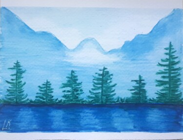 Painting titled "Mountains landscape…" by Luiza Kozich (Artkingdom7), Original Artwork, Watercolor