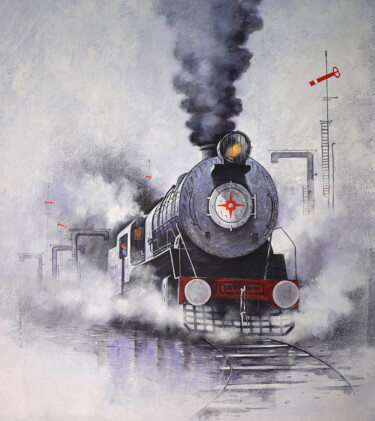 Pintura intitulada "Nostalgia of Steam…" por Kishore Pratim Biswas, Obras de arte originais, Acrílico