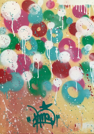 Malarstwo zatytułowany „Bouncy Juictfruit” autorstwa Artkmst, Oryginalna praca, Farba w spray'u Zamontowany na Drewniana ram…