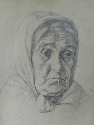 Рисунок под названием "Old women" - Artan Kola, Подлинное произведение искусства, Карандаш
