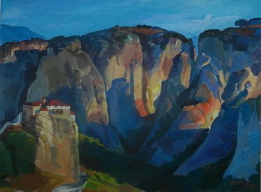 Картина под названием "Sunset in  Meteora" - Artan Kola, Подлинное произведение искусства, Акрил