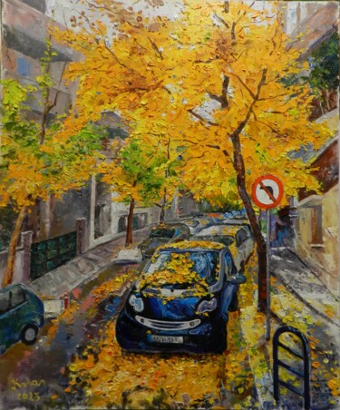 Schilderij getiteld "Autumn in Larissa" door Artan Kola, Origineel Kunstwerk, Olie