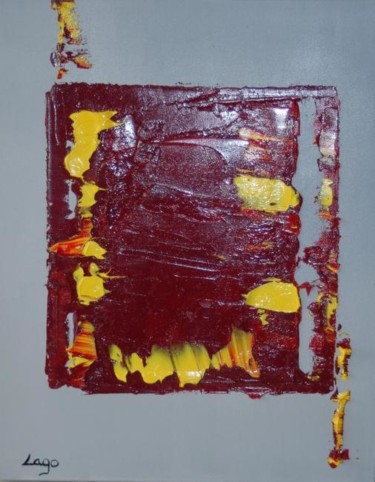 Peinture intitulée "Gris, rouge, jaune" par Lago, Œuvre d'art originale, Huile