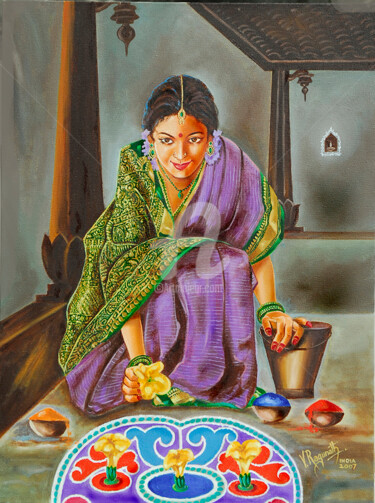Pittura intitolato "Beauty revealed- a…" da Ragunath Venkatraman, Opera d'arte originale, Olio