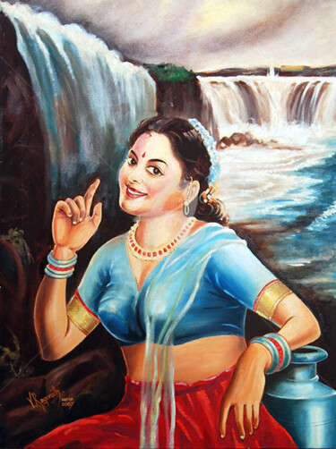 Pintura intitulada "THE INDIAN BELLE- C…" por Ragunath Venkatraman, Obras de arte originais, Óleo