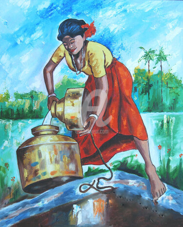 Schilderij getiteld "SUNSHINE GIRL" door Ragunath Venkatraman, Origineel Kunstwerk, Olie