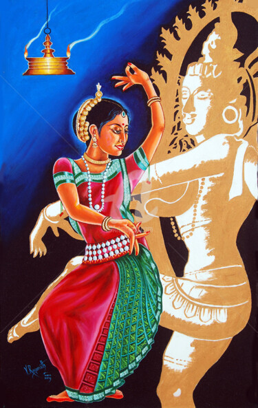 Ζωγραφική με τίτλο "The Divine Dance Of…" από Ragunath Venkatraman, Αυθεντικά έργα τέχνης, Λάδι