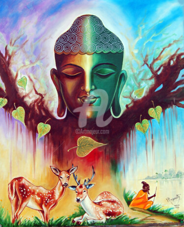 Peinture intitulée "THE POWER OF BUDDHA" par Ragunath Venkatraman, Œuvre d'art originale, Huile