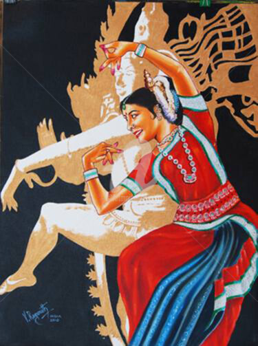 Pittura intitolato "The Divine Dance Of…" da Ragunath Venkatraman, Opera d'arte originale, Olio
