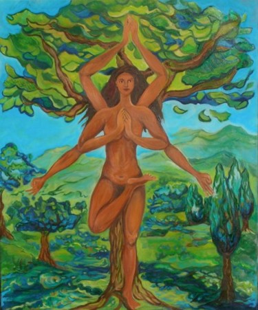 Peinture intitulée "Vrikshasana" par Laure Toral, Œuvre d'art originale
