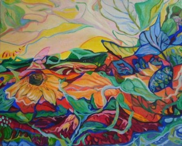 Peinture intitulée "Feuilles et fleurs" par Laure Toral, Œuvre d'art originale, Huile