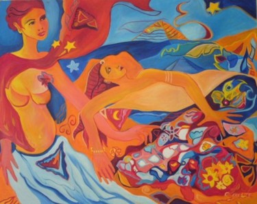 Peinture intitulée "Le banquet" par Laure Toral, Œuvre d'art originale, Huile