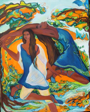 Peinture intitulée "salutation au soleil" par Laure Toral, Œuvre d'art originale