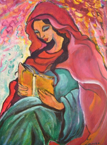 Peinture intitulée "La liseuse" par Laure Toral, Œuvre d'art originale, Huile
