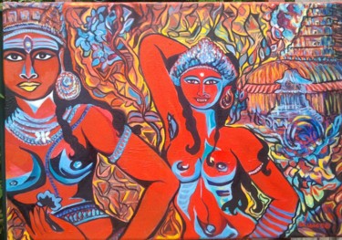 Painting titled "Devi-deva" by Laure Toral, Original Artwork, Oil