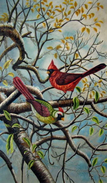 Painting titled "Cardinal #201" by James Shang, Original Artwork, Oil