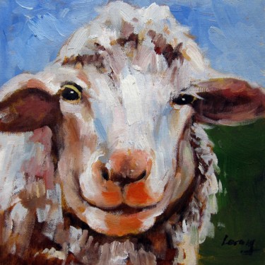 Painting titled "Sheep #305" by James Shang, Original Artwork, Oil Mounted on Wood Stretcher frame