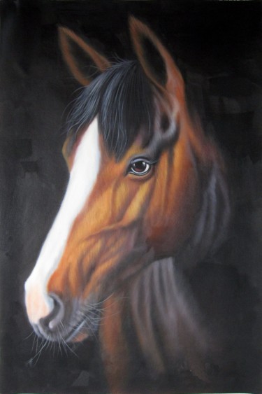 Painting titled "Horse #005D" by James Shang, Original Artwork, Oil Mounted on Wood Stretcher frame