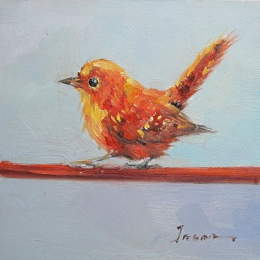 Painting titled "Sparrow #102" by James Shang, Original Artwork, Oil Mounted on Wood Stretcher frame