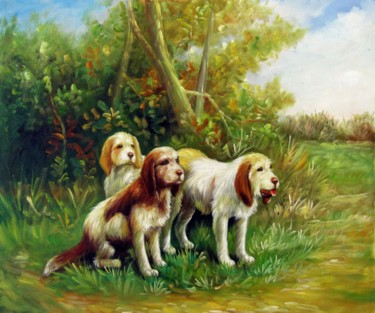 Painting titled "Dog #102" by James Shang, Original Artwork, Oil Mounted on Wood Stretcher frame