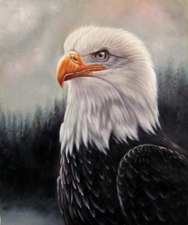 Painting titled "Eagle #101" by James Shang, Original Artwork, Oil Mounted on Wood Stretcher frame