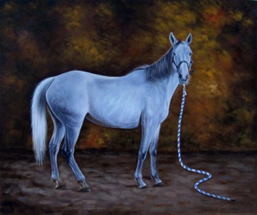 Painting titled "Horse #101D" by James Shang, Original Artwork, Oil Mounted on Wood Stretcher frame