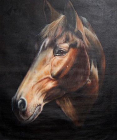 Painting titled "Horse #102D" by James Shang, Original Artwork, Oil Mounted on Wood Stretcher frame