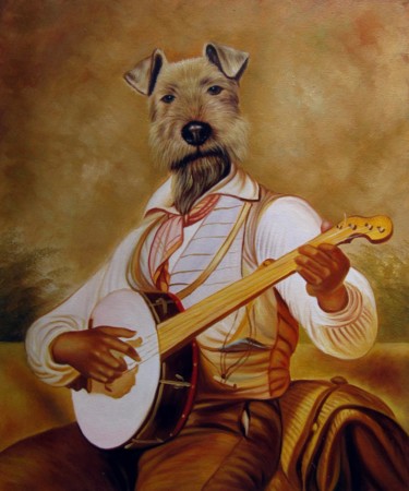 Painting titled "Poncelet dog #005" by James Shang, Original Artwork, Oil Mounted on Wood Stretcher frame