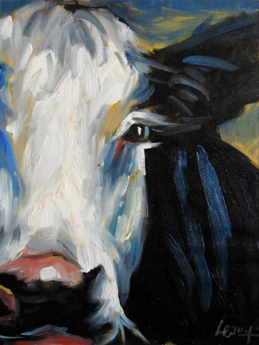 Painting titled "Cow #506" by James Shang, Original Artwork, Oil Mounted on Wood Stretcher frame