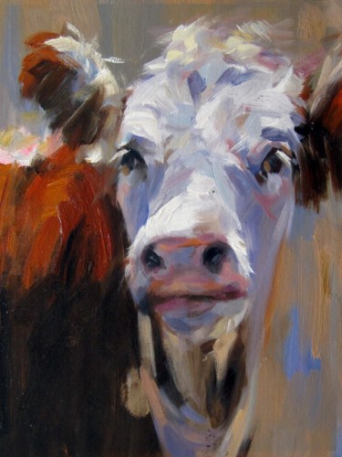 Painting titled "Cow #510" by James Shang, Original Artwork, Oil Mounted on Wood Stretcher frame