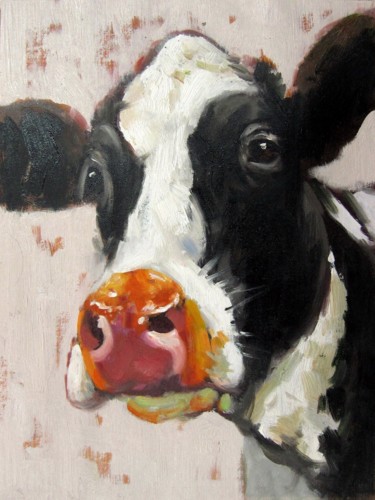 Painting titled "Cow #512" by James Shang, Original Artwork, Oil Mounted on Wood Stretcher frame