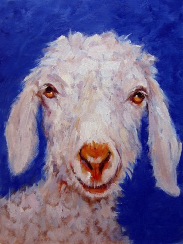 Painting titled "Sheep #103D" by James Shang, Original Artwork, Oil Mounted on Wood Stretcher frame