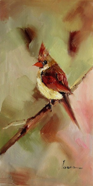 Painting titled "Cardinal #103" by James Shang, Original Artwork, Oil Mounted on Wood Stretcher frame