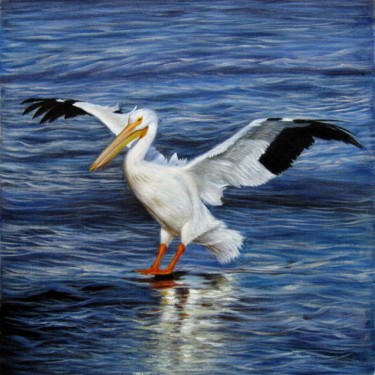 Painting titled "Pelican 001D" by James Shang, Original Artwork, Oil Mounted on Wood Stretcher frame