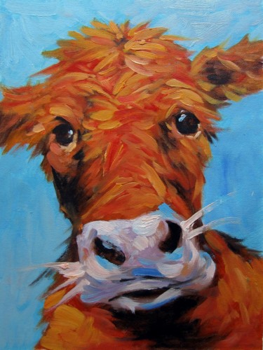 Painting titled "Cow 501D" by James Shang, Original Artwork, Oil