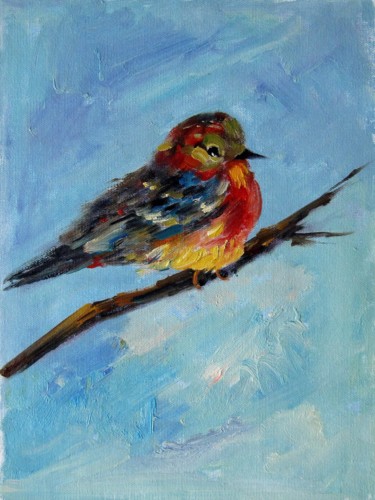 Painting titled "Sparrow #010" by James Shang, Original Artwork, Oil Mounted on Wood Stretcher frame