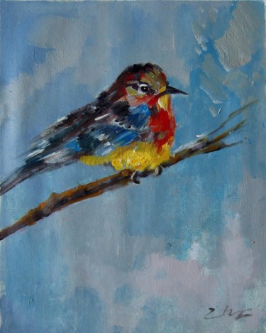 Painting titled "Sparrow 401" by James Shang, Original Artwork, Oil Mounted on Wood Stretcher frame