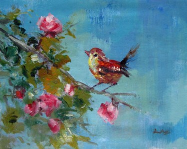 Painting titled "Sparrow 402" by James Shang, Original Artwork, Oil Mounted on Wood Stretcher frame