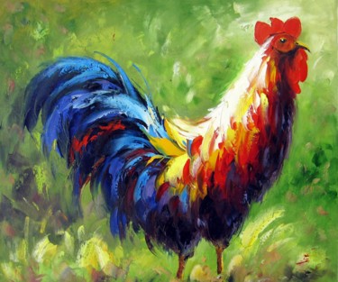 Painting titled "Cock #004" by James Shang, Original Artwork, Oil Mounted on Wood Stretcher frame