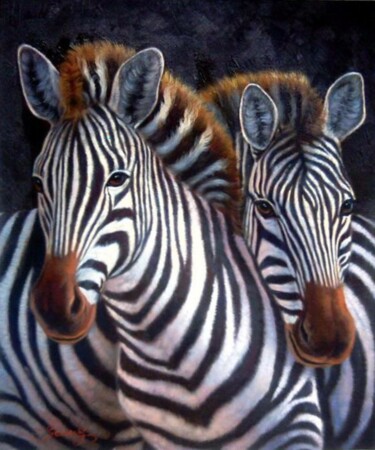 Painting titled "Zebra 101D" by James Shang, Original Artwork, Oil Mounted on Wood Stretcher frame