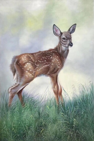Painting titled "Deer 002D" by James Shang, Original Artwork, Oil