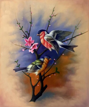 Painting titled "Sparrow 510D" by James Shang, Original Artwork, Oil Mounted on Wood Stretcher frame