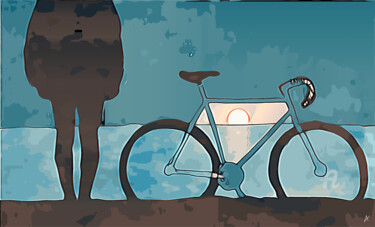 Arts numériques intitulée "sundown with bike #…" par Artletico, Œuvre d'art originale, Travail numérique 2D