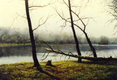 Painting titled "A dégi tó partján,…" by Levente Bihari, Original Artwork