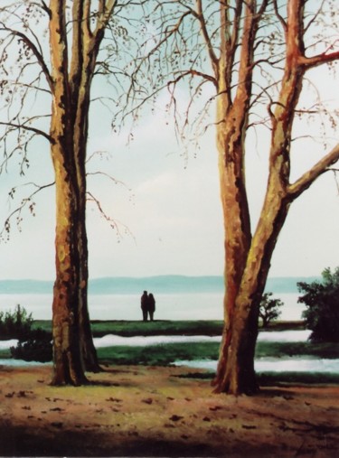 Painting titled "Fák között, In the…" by Levente Bihari, Original Artwork