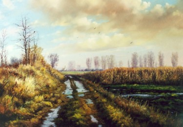 Painting titled "Mezei út, Field road" by Levente Bihari, Original Artwork